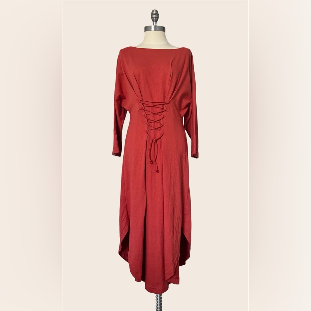 Free People Beach NWT Boho Lace-Up Midi Dress Terracotta Rust Cotton Size Small - Picture 2 of 12